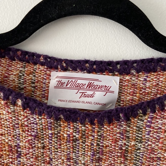 Village Weavery PEI Handmade Multicolour Woven Knit Short Sleeve Top Size Large - Picture 4 of 6